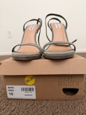 Steve Madden Olive Green Slim-Strap Heeled Sandal